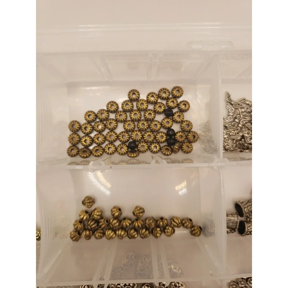 Assorted Jewelry Bead Lot Over 1lb Metallic Silver Gold Copper Spacers Findings